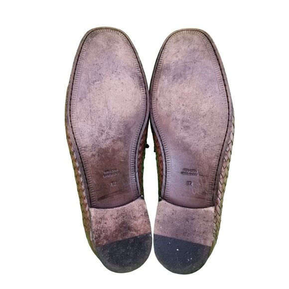 Paul Fredrick Brown Leather Loafer  Woven Slip On Men's Size 12M  FSJ114D Shoes - Picture 4 of 15